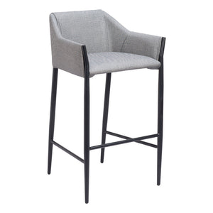 Homeroots 30" Slate Gray And Black Fabric And Steel Bar Height Bar Chair   555655