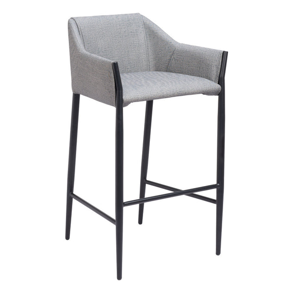 Homeroots 30" Slate Gray And Black Fabric And Steel Bar Height Bar Chair   555655