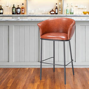 Homeroots 30" Brown And Black Faux Leather And Steel Bar Height Bar Chair   555656