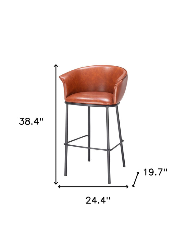 Homeroots 30" Brown And Black Faux Leather And Steel Bar Height Bar Chair   555656