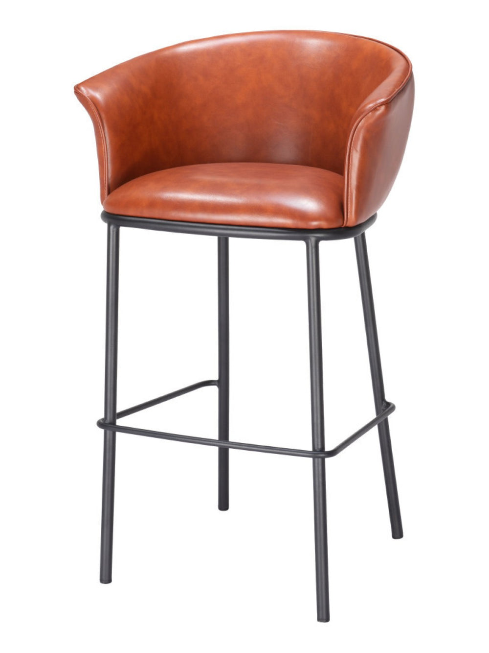 HomeRoots 30" Stylish Brown and Black Faux Leather Bar Chair with Comfortable Armrests and Steel Frame Support 555656