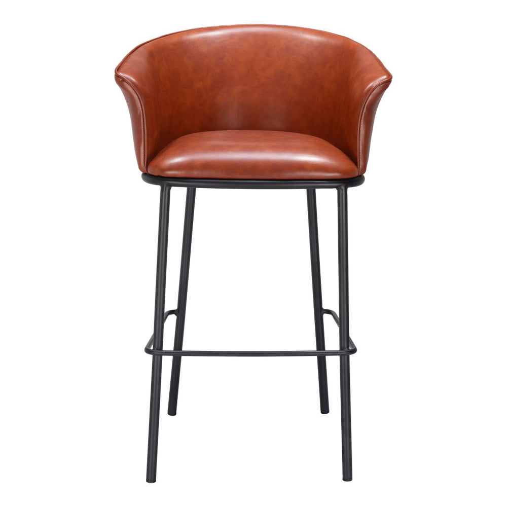 Homeroots 30" Brown And Black Faux Leather And Steel Bar Height Bar Chair   555656