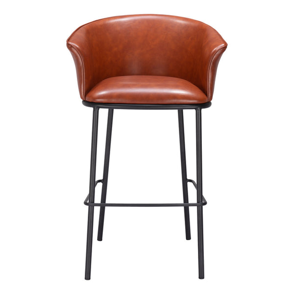 Homeroots 30" Brown And Black Faux Leather And Steel Bar Height Bar Chair   555656