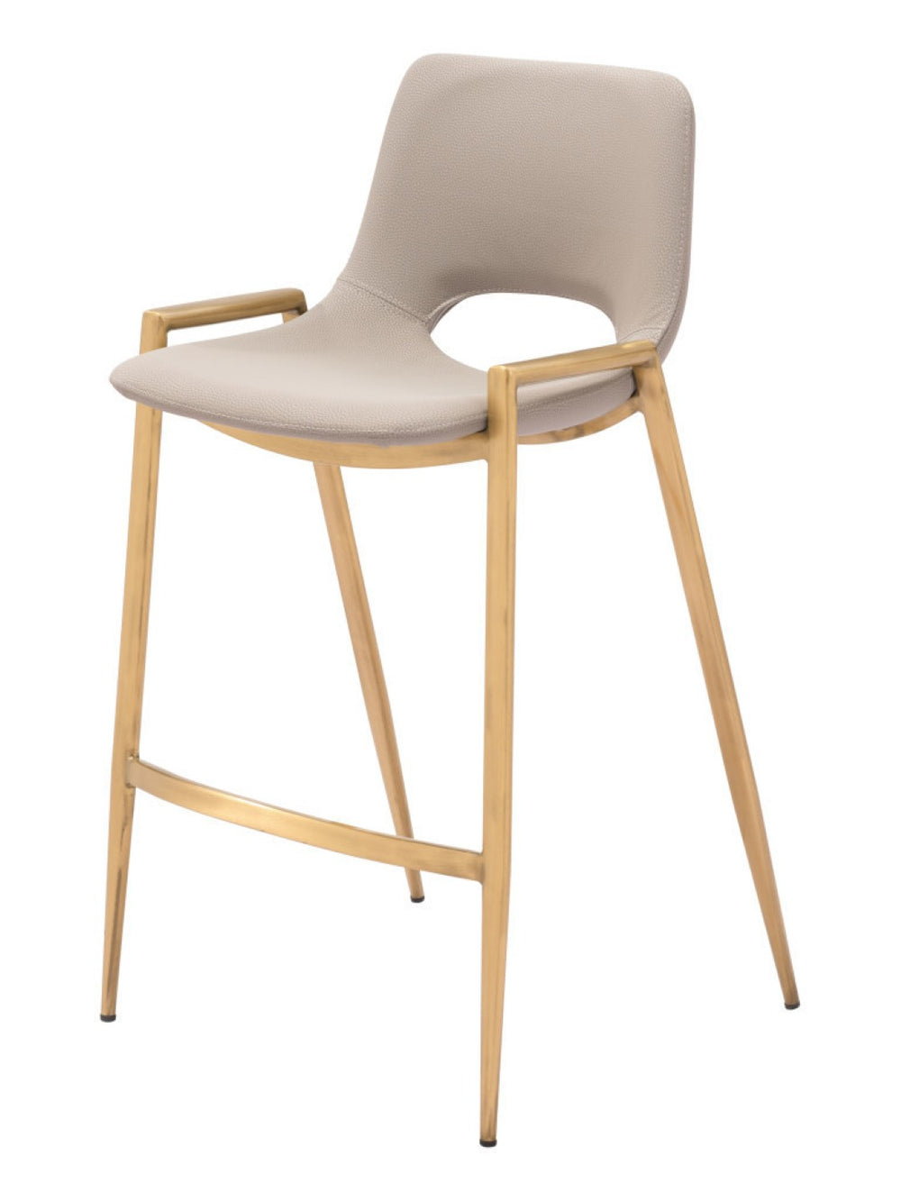 HomeRoots Set of Two Elegant Beige Faux Leather Bar Chairs with Gold Steel Base for Modern Home Decor 555657