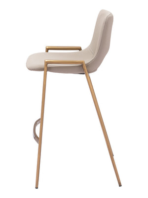 Homeroots Set Of Two 26" Beige And Gold Faux Leather And Steel Low Back Counter Height Bar Chairs   555657