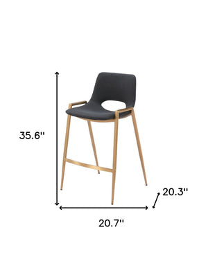 HomeRoots Set of Two Modern 26" Black & Gold Faux Leather Counter Height Bar Chairs with Footrest Comfort 555658
