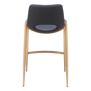 HomeRoots Set of Two Modern 26" Black & Gold Faux Leather Counter Height Bar Chairs with Footrest Comfort 555658