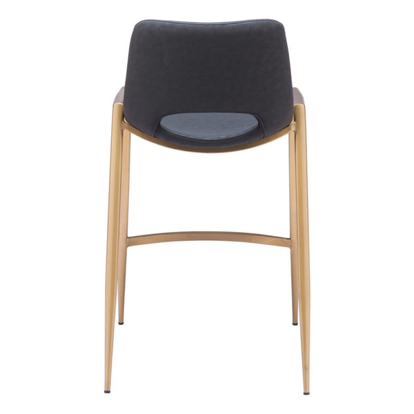 HomeRoots Set of Two Modern 26" Black & Gold Faux Leather Counter Height Bar Chairs with Footrest Comfort 555658