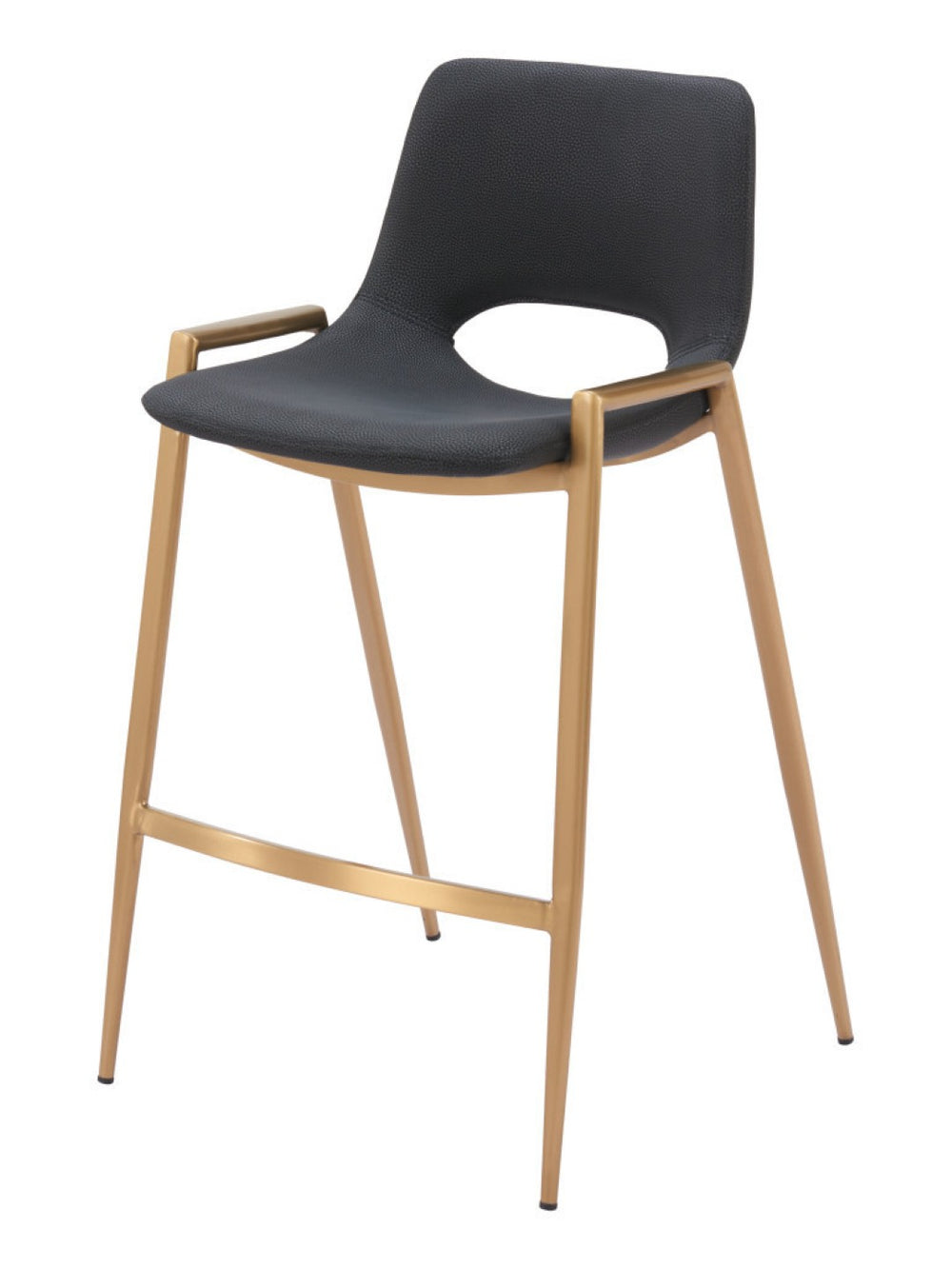 HomeRoots Set of Two Modern 26" Black & Gold Faux Leather Counter Height Bar Chairs with Footrest Comfort 555658