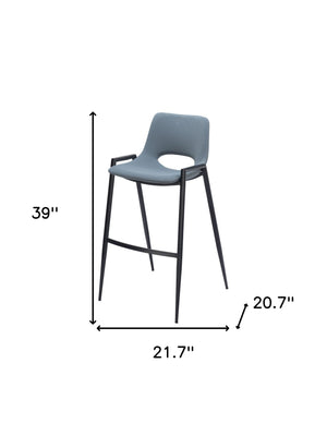 Homeroots Set Of Two 30" Blue And Black Faux Leather And Steel Low Back Bar Height Bar Chairs   555659
