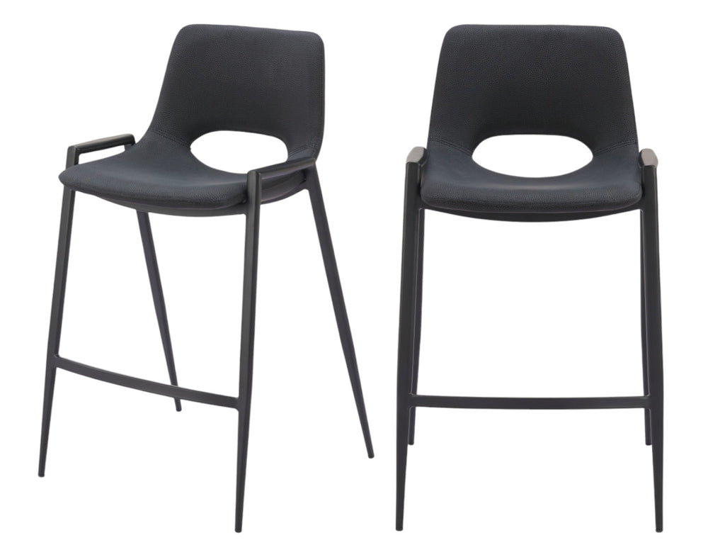 Homeroots Set Of Two 26" Black Faux Leather And Steel Low Back Counter Height Bar Chairs   555660