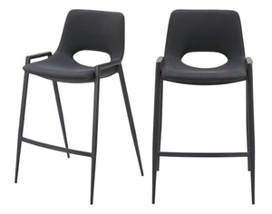 Homeroots Set Of Two 26" Black Faux Leather And Steel Low Back Counter Height Bar Chairs   555660