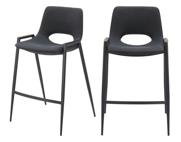 Homeroots Set Of Two 26" Black Faux Leather And Steel Low Back Counter Height Bar Chairs   555660