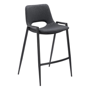 HomeRoots Set of Two Modern Black Faux Leather and Steel Counter-Height Bar Chairs for Stylish Seating 555660
