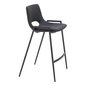 Homeroots Set Of Two 26" Black Faux Leather And Steel Low Back Counter Height Bar Chairs   555660