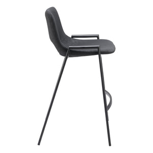 HomeRoots Set of Two Modern Black Faux Leather and Steel Counter-Height Bar Chairs for Stylish Seating 555660