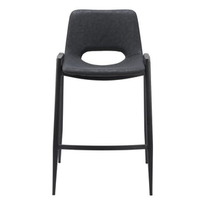 HomeRoots Set of Two Modern Black Faux Leather and Steel Counter-Height Bar Chairs for Stylish Seating 555660