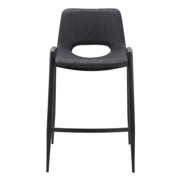 HomeRoots Set of Two Modern Black Faux Leather and Steel Counter-Height Bar Chairs for Stylish Seating 555660