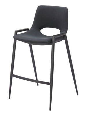 Homeroots Set Of Two 26" Black Faux Leather And Steel Low Back Counter Height Bar Chairs   555660