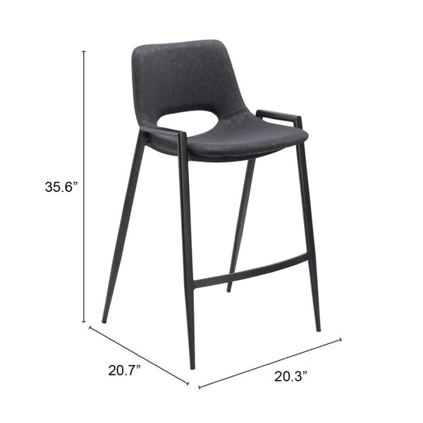 HomeRoots Set of Two Modern Black Faux Leather and Steel Counter-Height Bar Chairs for Stylish Seating 555660