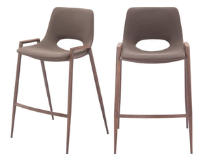Homeroots Set Of Two 26" Brown Faux Leather And Steel Low Back Counter Height Bar Chairs   555661