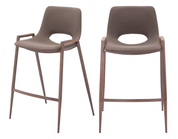 Homeroots Set Of Two 26" Brown Faux Leather And Steel Low Back Counter Height Bar Chairs   555661