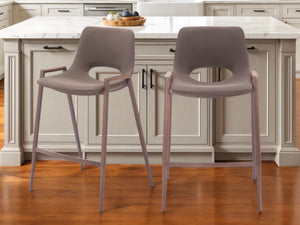 Homeroots Set Of Two 26" Brown Faux Leather And Steel Low Back Counter Height Bar Chairs   555661