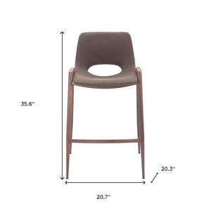 Homeroots Set Of Two 26" Brown Faux Leather And Steel Low Back Counter Height Bar Chairs   555661