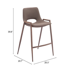 HomeRoots Set of Two Stylish 26" Brown Faux Leather Counter Height Bar Chairs with Steel Frame & Comfort Design 555661