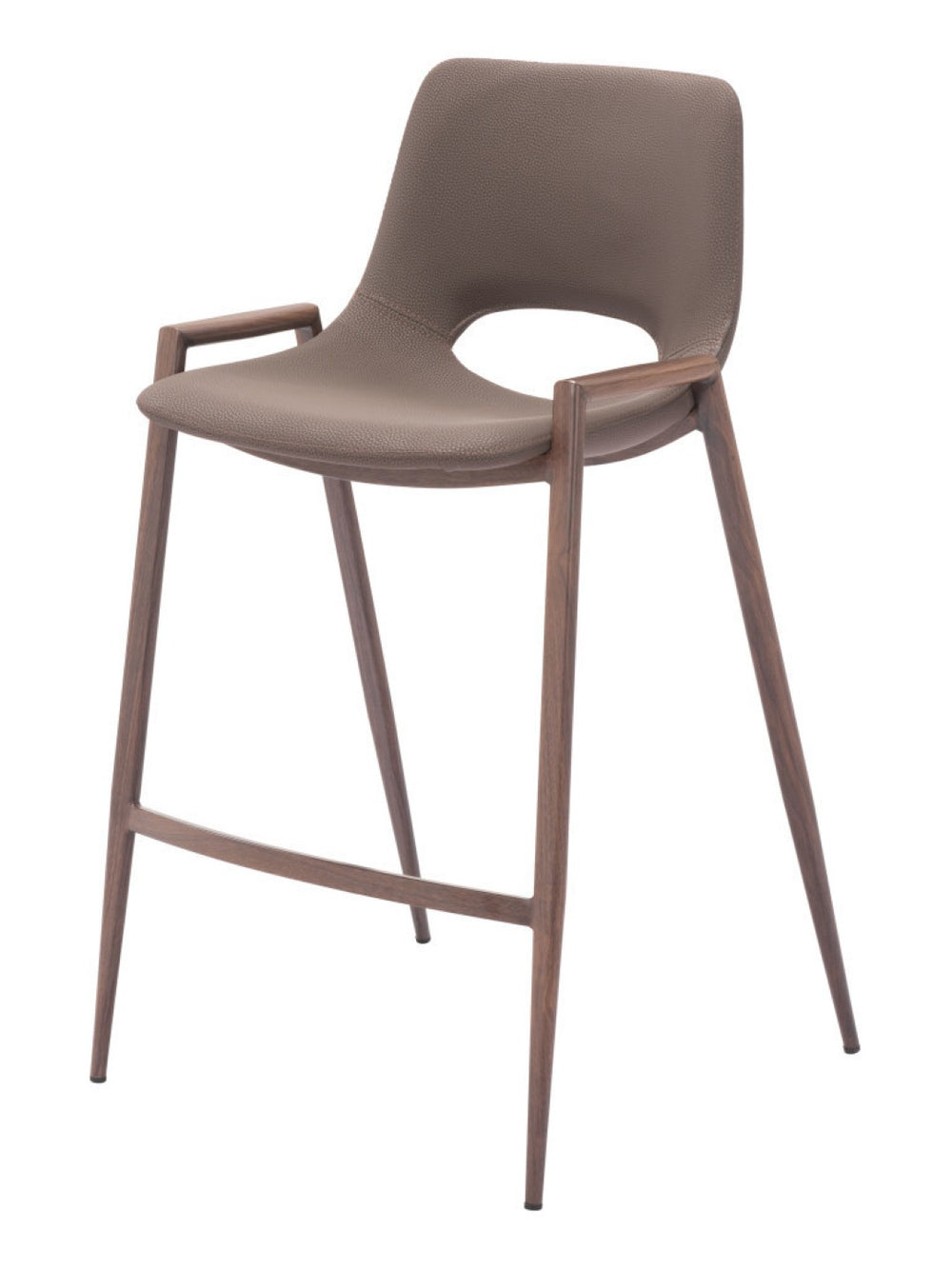 HomeRoots Set of Two Stylish 26" Brown Faux Leather Counter Height Bar Chairs with Steel Frame & Comfort Design 555661