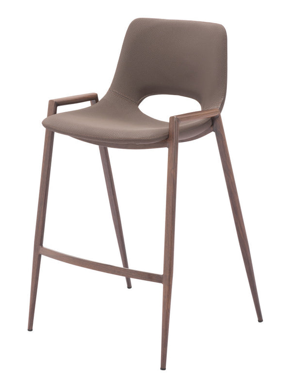 Homeroots Set Of Two 26" Brown Faux Leather And Steel Low Back Counter Height Bar Chairs   555661