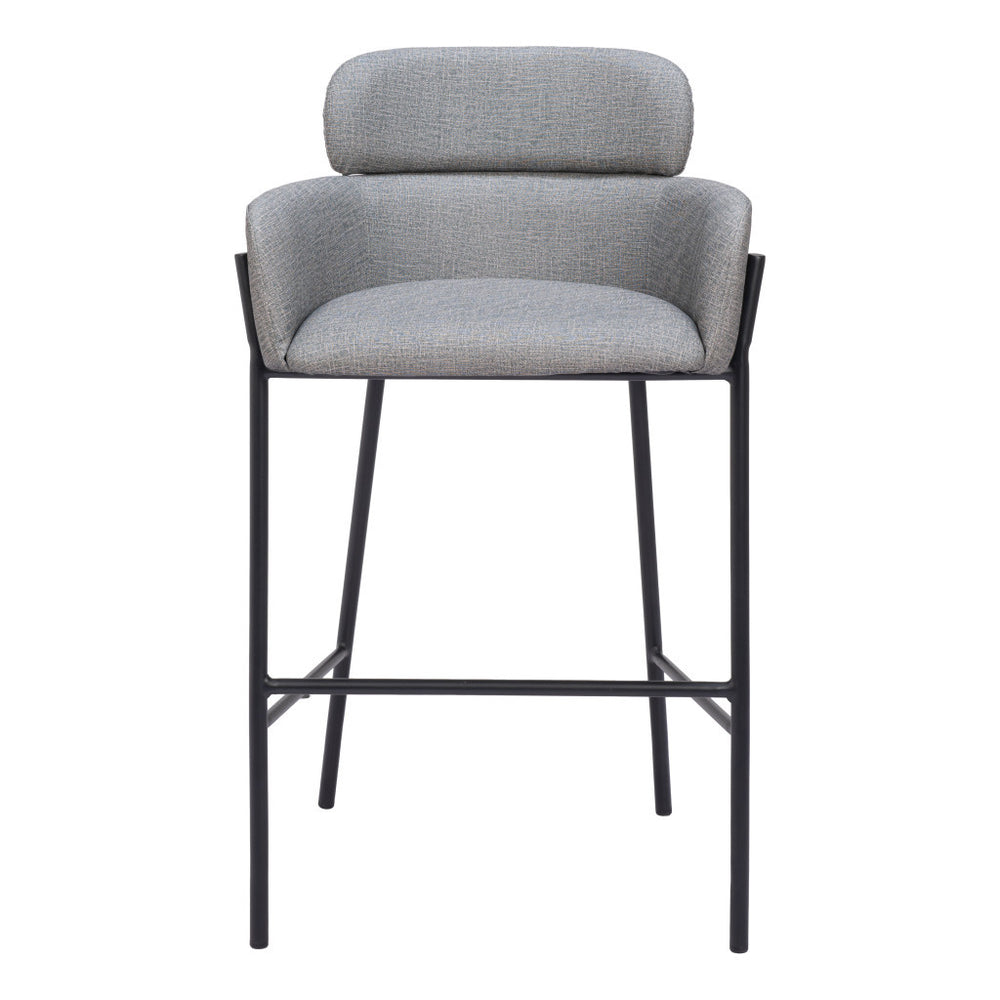 Homeroots 30" Slate Gray And Black Fabric And Steel Bar Height Bar Chair   555662
