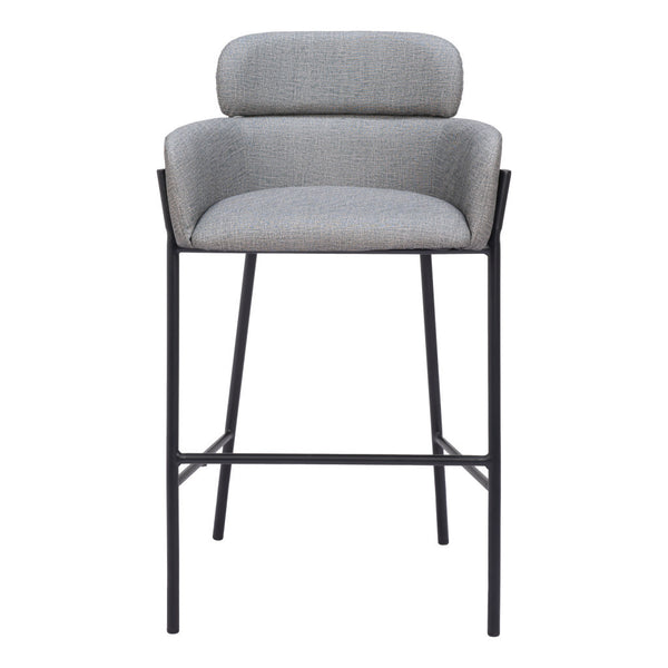 Homeroots 30" Slate Gray And Black Fabric And Steel Bar Height Bar Chair   555662