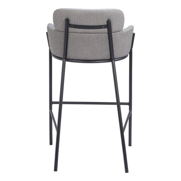 Homeroots 30" Slate Gray And Black Fabric And Steel Bar Height Bar Chair   555662