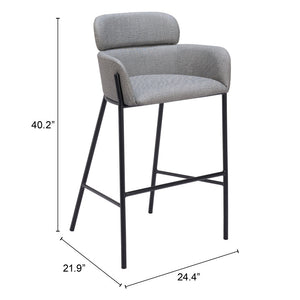 Homeroots 30" Slate Gray And Black Fabric And Steel Bar Height Bar Chair   555662