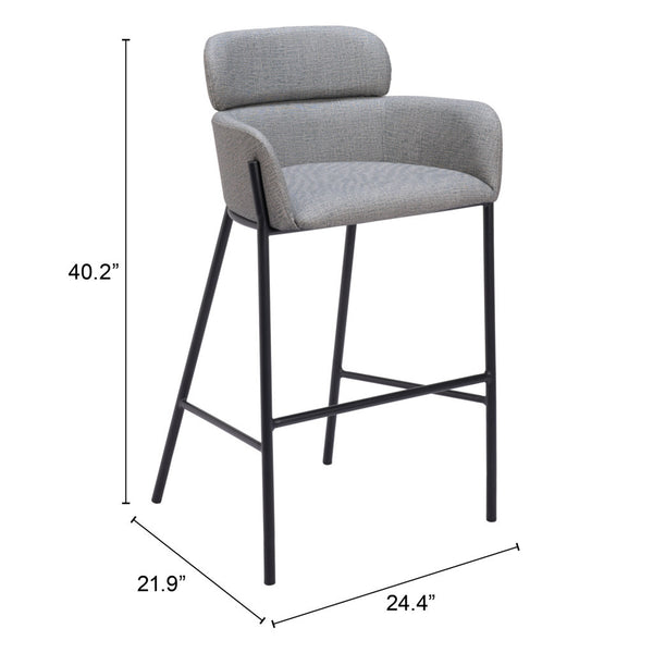 Homeroots 30" Slate Gray And Black Fabric And Steel Bar Height Bar Chair   555662