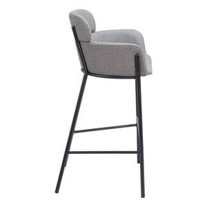 Homeroots 30" Slate Gray And Black Fabric And Steel Bar Height Bar Chair   555662