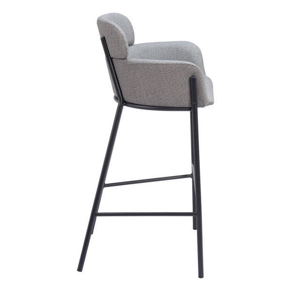 Homeroots 30" Slate Gray And Black Fabric And Steel Bar Height Bar Chair   555662
