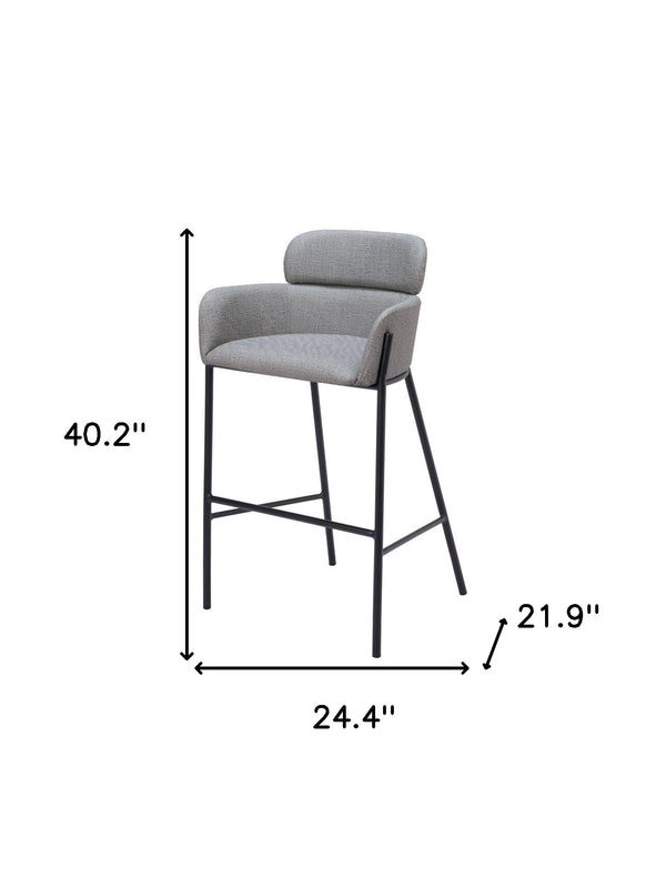 Homeroots 30" Slate Gray And Black Fabric And Steel Bar Height Bar Chair   555662