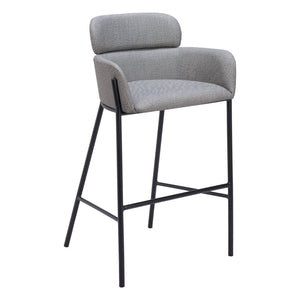 Homeroots 30" Slate Gray And Black Fabric And Steel Bar Height Bar Chair   555662