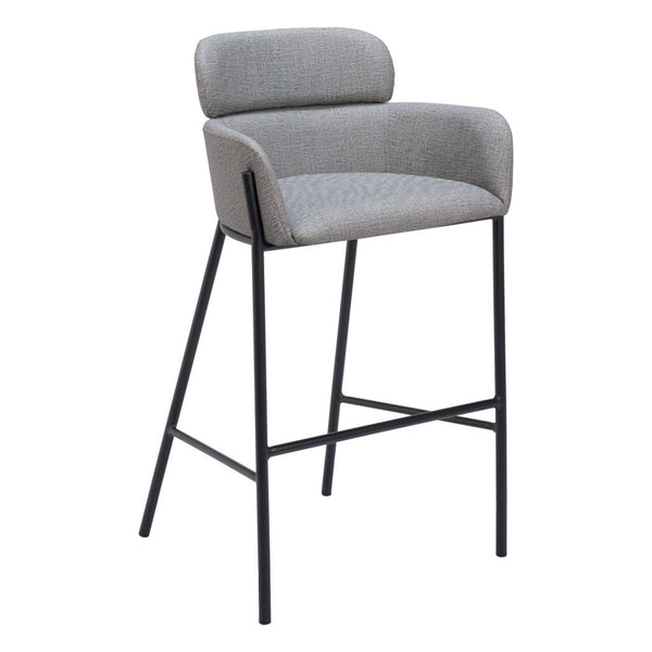 Homeroots 30" Slate Gray And Black Fabric And Steel Bar Height Bar Chair   555662