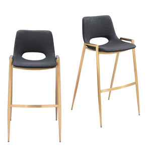 HomeRoots Set of Two Modern Black & Gold Faux Leather Bar Chairs - Stylish, Supportive, & Versatile Design! 555663