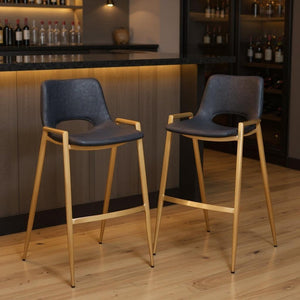 HomeRoots Set of Two Modern Black & Gold Faux Leather Bar Chairs - Stylish, Supportive, & Versatile Design! 555663