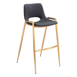 HomeRoots Set of Two Modern Black & Gold Faux Leather Bar Chairs - Stylish, Supportive, & Versatile Design! 555663