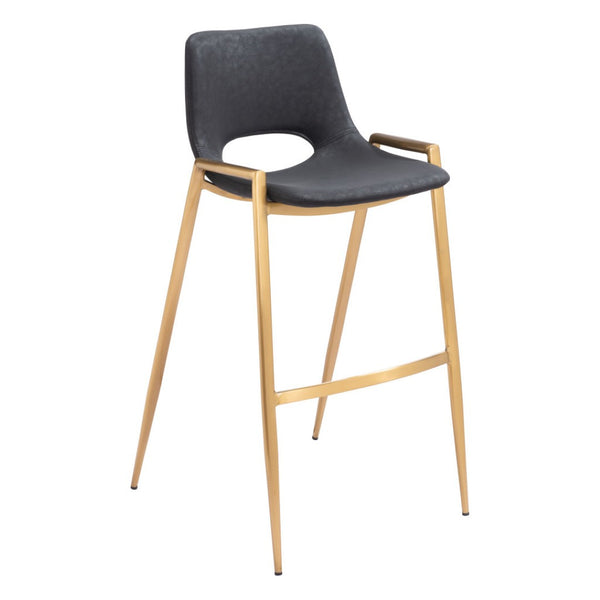 HomeRoots Set of Two Modern Black & Gold Faux Leather Bar Chairs - Stylish, Supportive, & Versatile Design! 555663