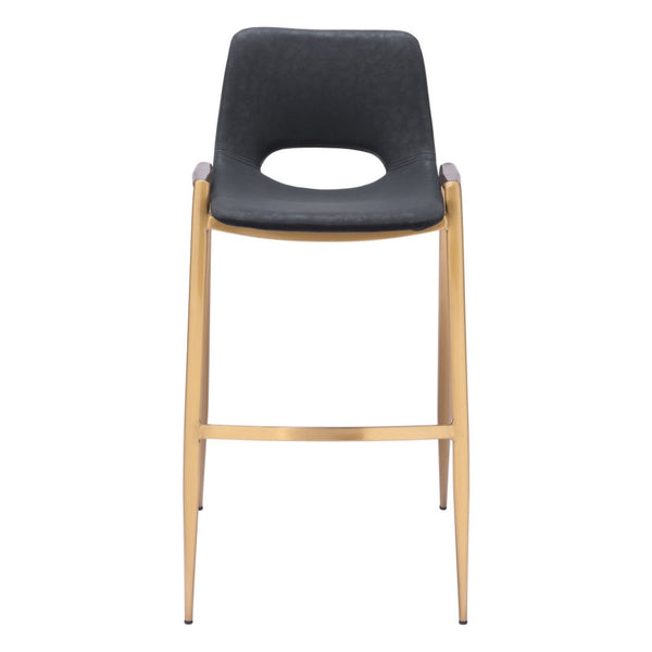 HomeRoots Set of Two Modern Black & Gold Faux Leather Bar Chairs - Stylish, Supportive, & Versatile Design! 555663