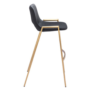 HomeRoots Set of Two Modern Black & Gold Faux Leather Bar Chairs - Stylish, Supportive, & Versatile Design! 555663