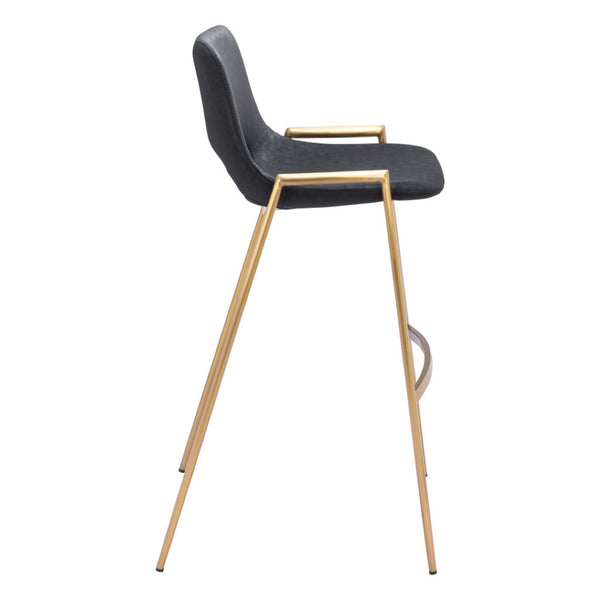 HomeRoots Set of Two Modern Black & Gold Faux Leather Bar Chairs - Stylish, Supportive, & Versatile Design! 555663