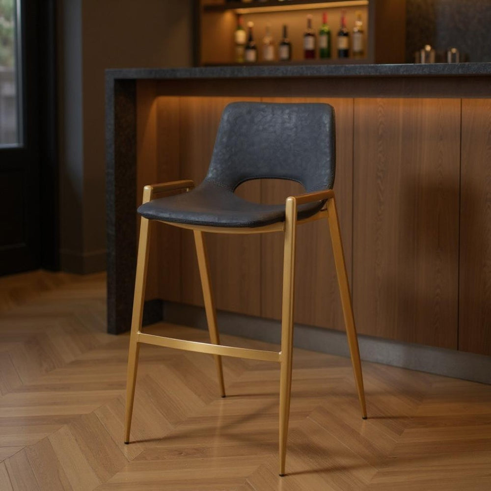 HomeRoots Set of Two Modern Black & Gold Faux Leather Bar Chairs - Stylish, Supportive, & Versatile Design! 555663