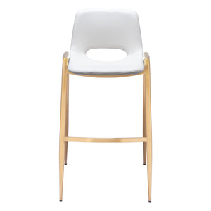 Homeroots Set Of Two 30" White And Gold Faux Leather And Steel Low Back Bar Height Bar Chairs   555664